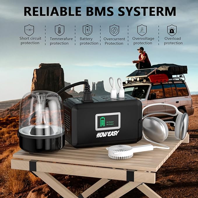 HOWEASY Portable Power Station120W(240W Peak) 24000mAh Camping Solar Generator Portable Power Bank with 2 110V AC Outlet / 2 DC /3 USB QC3.0/LED Flashlight for Home Camping Emergency Backup