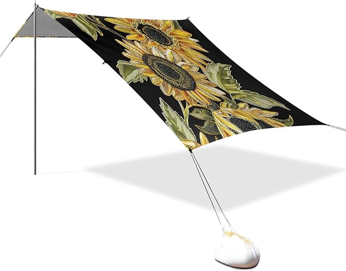 ALAZA Sunflower Embroidery Style Beach Tent Sun Shelter UPF50+ Protection Beach Shade Canopy w/ 4 Sandbags for Outdoor Camping Fishing Backyard Fun Picnic 10x9 ft