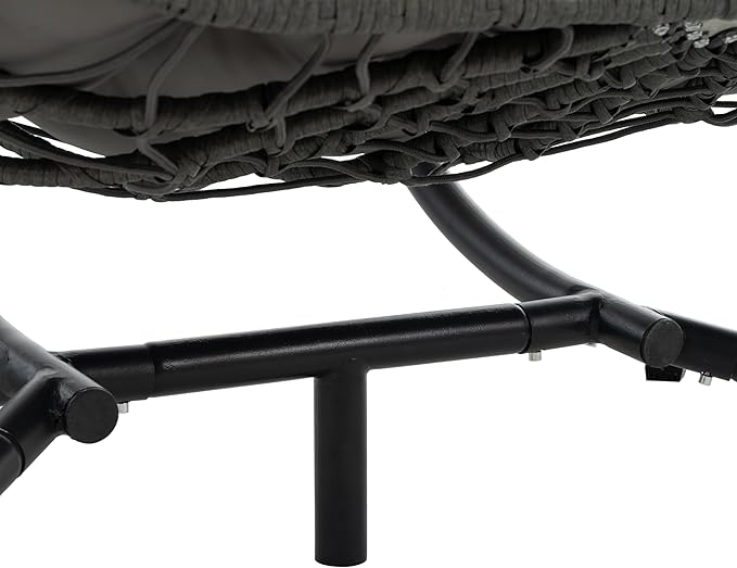 KEIKI Double Swing Egg Chair with Stand Patio Rattan Wicker Hammock Egg Chair with UV Cushion 2 Person Outdoor Indoor Hanging Basket Chair 660LBS Capacity for Balcony Dark Gray and Gray