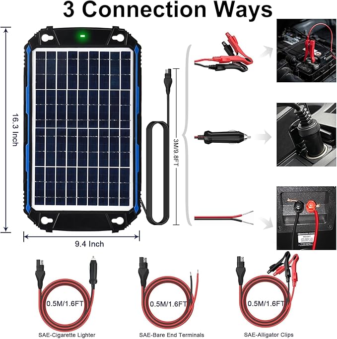 SUNER POWER Waterproof 10W 12V Solar Battery Charger &amp Maintainer Pro Built-in UltraSmart MPPT Charge Controller 10 Watt Solar Panel Trickle Charging Kits for Car Automotive Boat Marine RV Trail