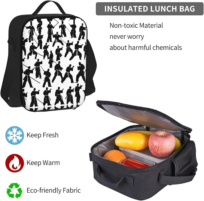 Silhouettes Of Martial Arts Backpack With Lunch Box 3 In 1 Set With Pencil Case Large Capacity Backpack With Chest Strap