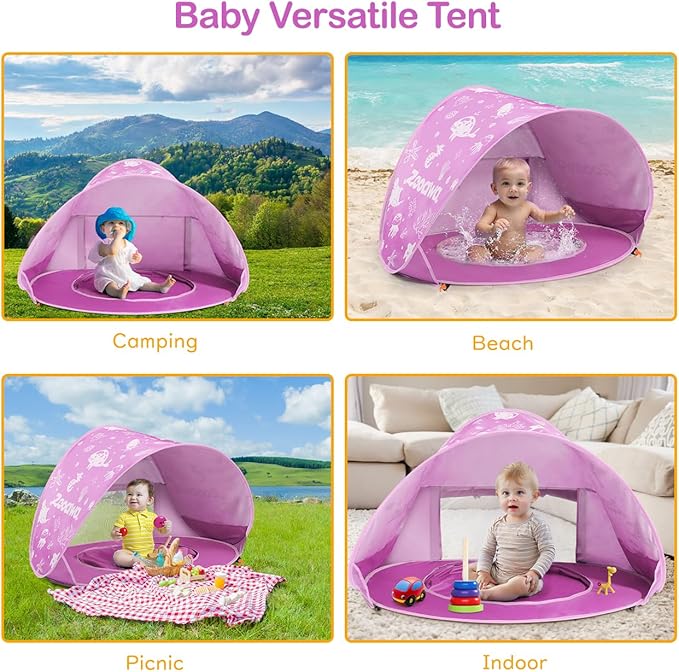 Zooawa Baby Beach Tent Pop Up Beach Tent Sun Shade for Beach Portable Shade Pool UV Protection Sun Shelter for Infant with Beach Sand Toys Set