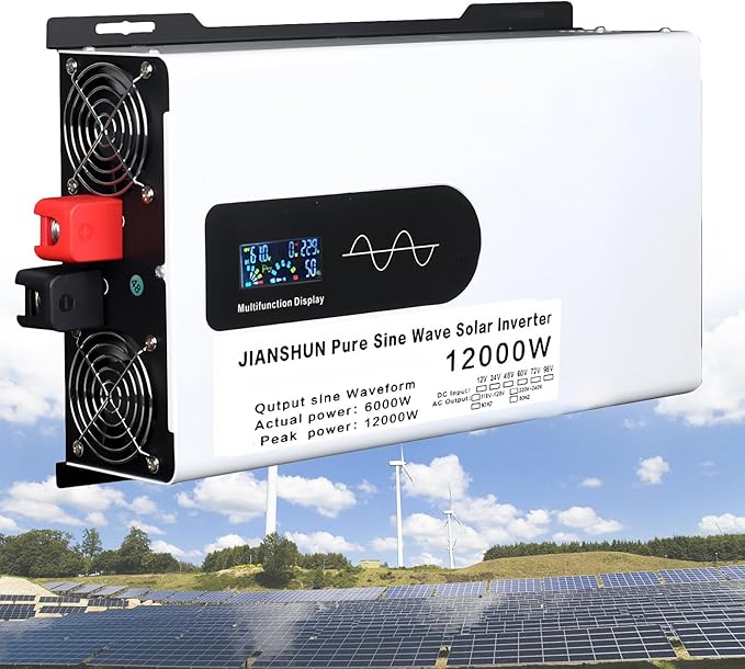 6000W/8000W/10000W/12000W Hybrid Solar Inverter DC 12V/24V/48V/60V/72V/96V to 110V-120V AC Split Phase Inverter with Pure Sine Wave Parallel Inverters for Home Energy Storage24V-12000W