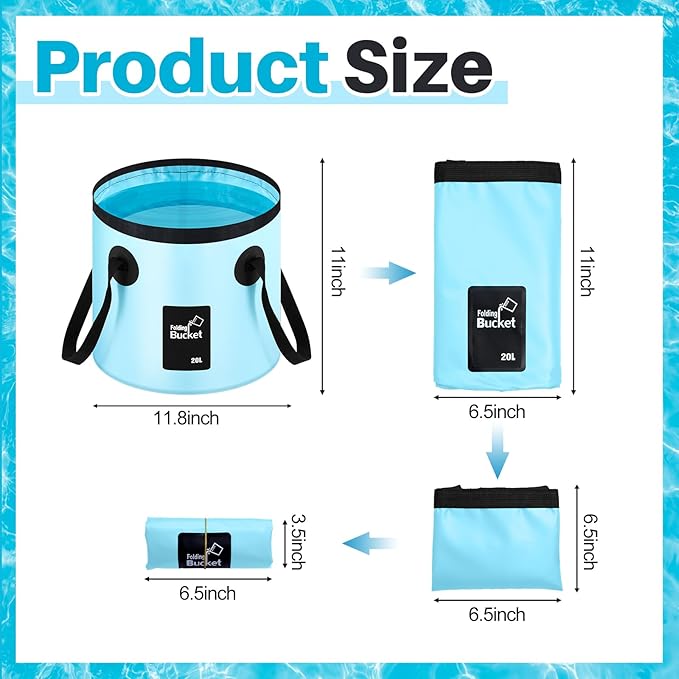 Tessco for you 4 Pcs 20L Collapsible Bucket with Handle 5 Gallon Portable Folding Bucket Foldable Water Container for Camping Hiking Fishing Beach Car Washing