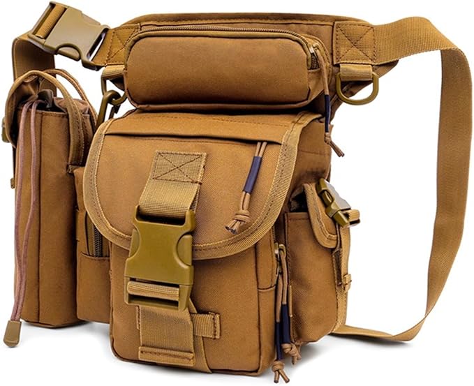 Tactical Drop Leg Bag Nylon Thigh Fanny Pack for Men Women Motorcycle Leg Pouch for Outdoor Travel Sports Cycling Fishing Riding Hiking Camping with Water Bottle Pouch (Brown)