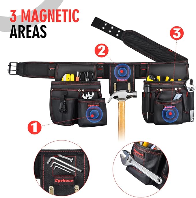Heavy Duty Tool Belt with Padded Suspenders – Adjustable Construction Tool Rig with Multi-Pouch System – Framing &amp Electrician Waist Belt for Men（Adjustable one sizeZ)