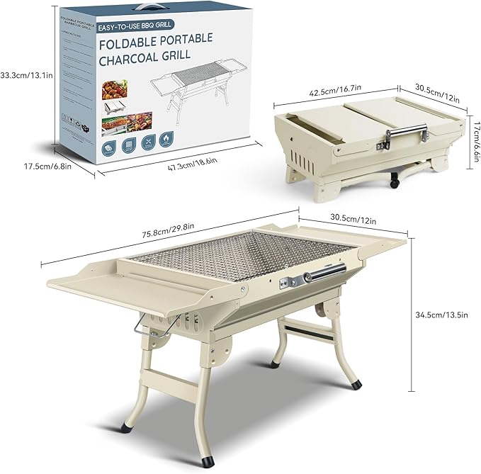 Portable Charcoal Grill Foldable Grills BBQ Grill Charcoal Small Grill for Travel Camping Outdoor Cooking Backyard Hiking Patio Garden PicnicsBeige