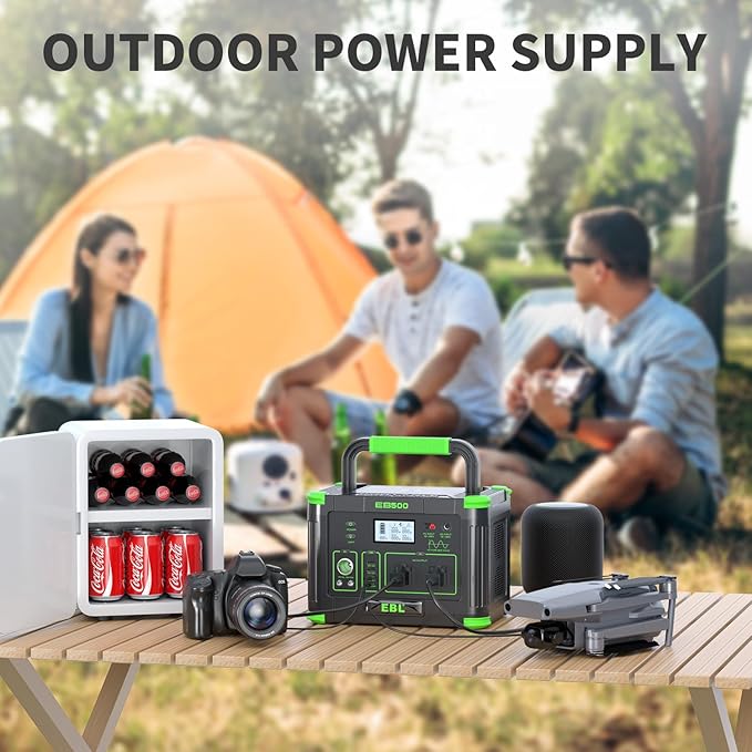 EBL Portable Power Station 500w(Peak 1000W) Camping Solar 519Wh Outdoor Solar Generator Backup Battery Pack with 2 110V AC Outlets 10-Port Powerhouse for Outdoor and Indoor Emergency Use