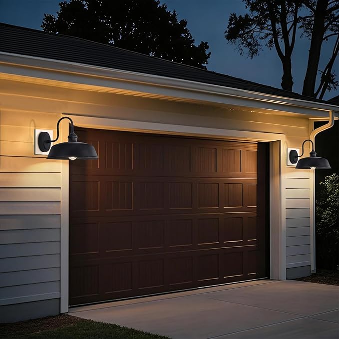 14 Dome Outdoor Barn Light Large Farmhouse Style Gooseneck Exterior Light Fixture Outdoor Wall Sconce Lighting with Wall Mount Rustic Black Porch Lights for Outside Garage Entryway