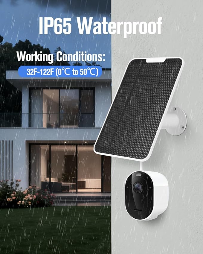 Solar Panel Charger Compatible with Arlo Pro 6/6 XL 6V 5W Solar Panel for Arlo Pro Security Camera 2K HDR (6th Gen 2025 Release) IP65 Weatherproof USB-C Plug 9.8ft Cable Secure Wall Mount 1 Pack