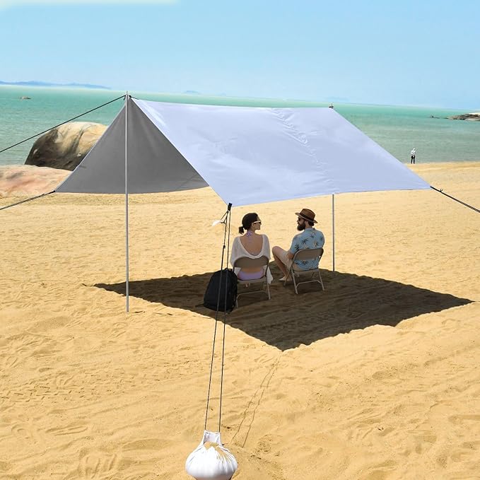 Solid Color Pure Plain Lavender Stable Beach Tent UPF50+ Protection Water-Resistant Sun Shelter Includes Sand Shovel Sandbags Stability Poles for Camping Trips Fishing Backyard Fun or