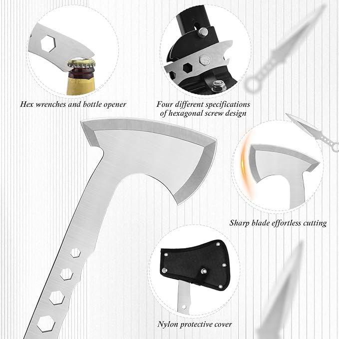 6 Pack Throwing Axes 10 Inch Full Tang Throwing Axes Tomahawks Set Stainless Steel Balanced Axes with Nylon Sheath Bottle Opener Wrench for Competiton Recreation