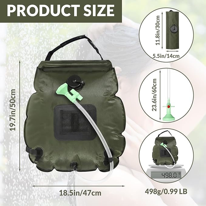 Hortsun 4 Pack Solar Portable Shower Bag 5 Gal/20l Solar Heating Camping Shower Bag with On-Off Switchable Head and Removable Hose for Outdoor Camping Hiking Traveling Beach Swimming