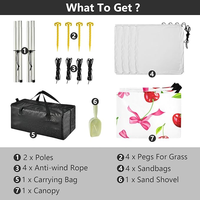 Beach Canopy with Windproof Ropes &amp Sandbags Beach Tent Sun Shade Sun Shelter for Camping Trips Fishing Backyard Fun or Picnics Cherry