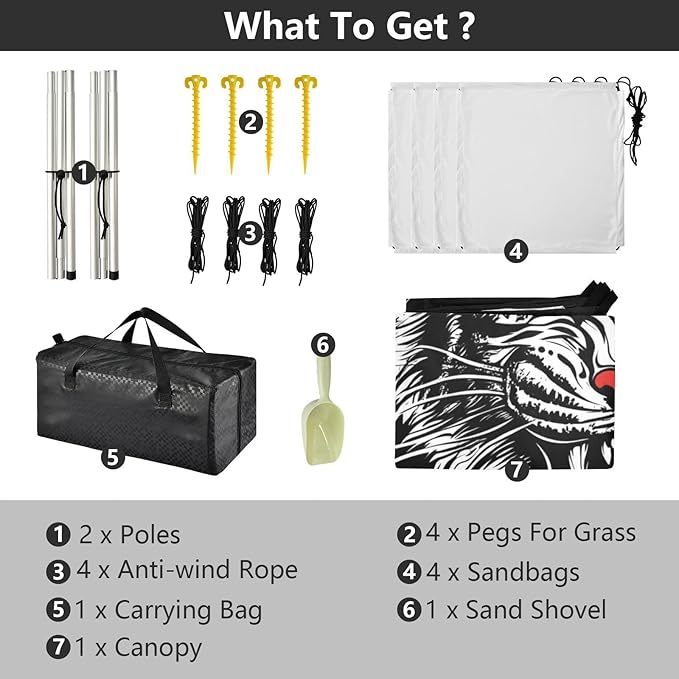 Roaring Tigers Black Beach Cabana UPF50+ Waterproof Portable Sun Shelter with Sandbags and Shovel for Backyard and Camping