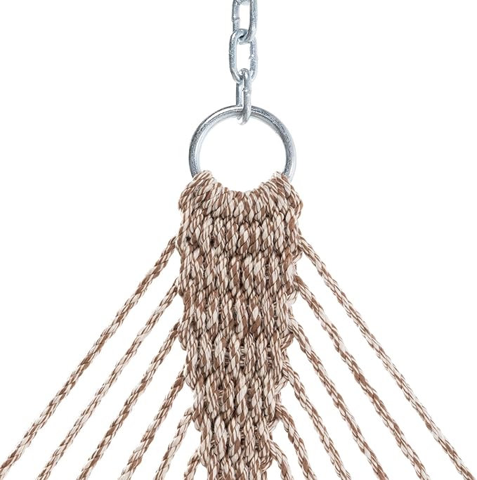 Nags Head Hammocks Single Antique Brown/Oatmeal Heirloom Tweed DuraCord Rope Hammock – 12 ft. x 50 in. 450 lb Capacity Galvanized Hardware Handcrafted in USA Free Chains &amp Tree Hooks