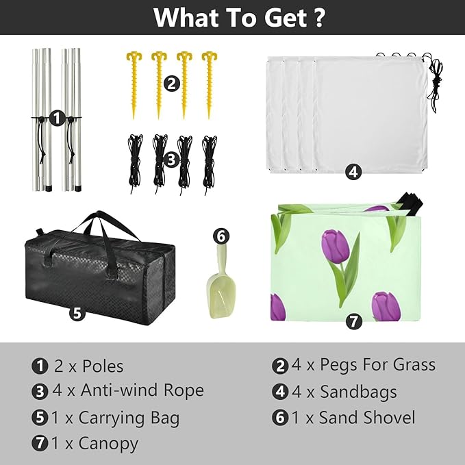 Beach Canopy with Windproof Ropes &amp Sandbags Beach Tent Sun Shade Sun Shelter for Camping Trips Fishing Backyard Fun or Picnics Tulip