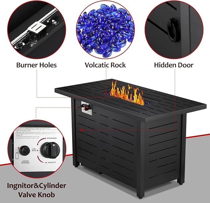 ZAFRO 43Inch 2-in-1 Fire Pit Table &amp Firepit - Adjustable Flame Height 50000 BTU Smokeless &amp Windproof Design CSA Certified Durable Metal Frame Eco-Friendly Propane Heater for Garden/Patio