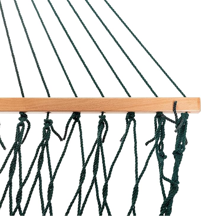 Castaway Living 13 ft. Double Traditional Hand Woven Green Polyester Rope Hammock – 2-Person 450 lb Capacity Free Extension Chains &amp Tree Hooks Designed in The USA