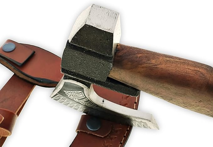 15 Inch long Bearded hiking Axe Carbon steel blade with laser etching Easy grip Rose wood round handle Leather sheath included