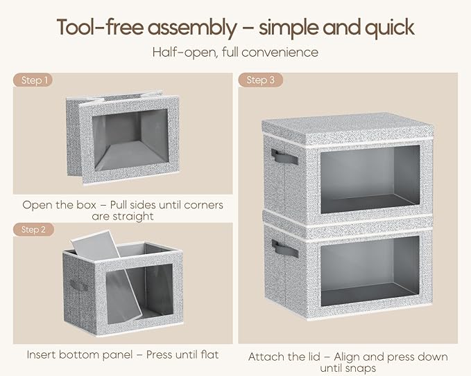 Homsorout Collapsible Storage Bins with Lids - Stackable Storage Containers with Window 6 Pack Fabric Cube Bins for Closet Home &amp Office Organization Baskets Light Gray 14.9 x 9.8 x 9.8