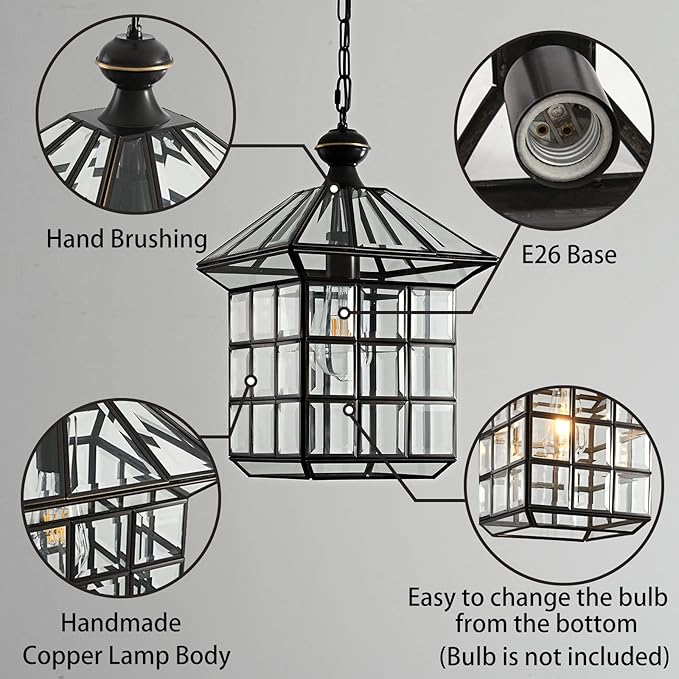Milaii Copper Bronze Outdoor Pendant Light Fixtures Exterior Lantern Pendant Lighting Oil Rubbed Bronze Waterproof Hanging Porch Light with Clear Glass Anti-Rust Patio Entryway Outdoor Chandelier