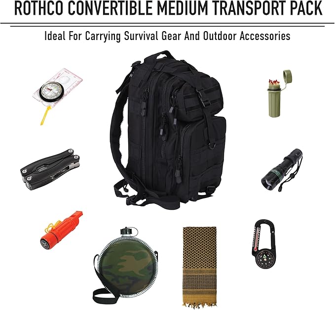 Rothco Convertible Medium Transport Pack – 25L Backpack – Shoulder or Crossbody – MOLLE and Hydration Compatible (Coyote Brown)