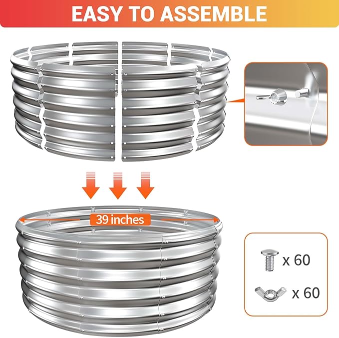 39 Inch Fire Pit Ring for Outside 17'' Tall Heavy Duty FirepitWood Burning DIY In Ground or Above-Ground Outdoor Heavy Duty Galvanized Steel Fire Pits for Backyard Bonfire Patio &amp Camping