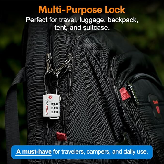 TSA Approved Cable Luggage Locks Re-settable Combination with Alloy Body (White 4 Locks)