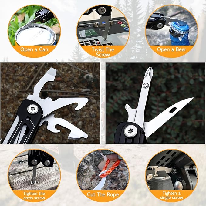 28-in-1 Multitool Pliers with ScissorsSaw ScrewdriversRope CuttersCan OpenerFileCarrying PouchStainless Steel Pocket Multi-Tool Ideal for Camping Survival Toolkit and Gift for him