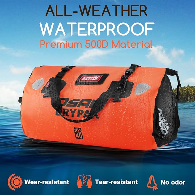 OSAH DRYPAK Waterproof Duffel Bag - Motorcycle Dry Bag Tail Bag with Large Storage Space Waterproof Luggage Duffle Bags with Outer Mesh Zipper Pocket for Camping Kayaking Fishing &amp Traveling