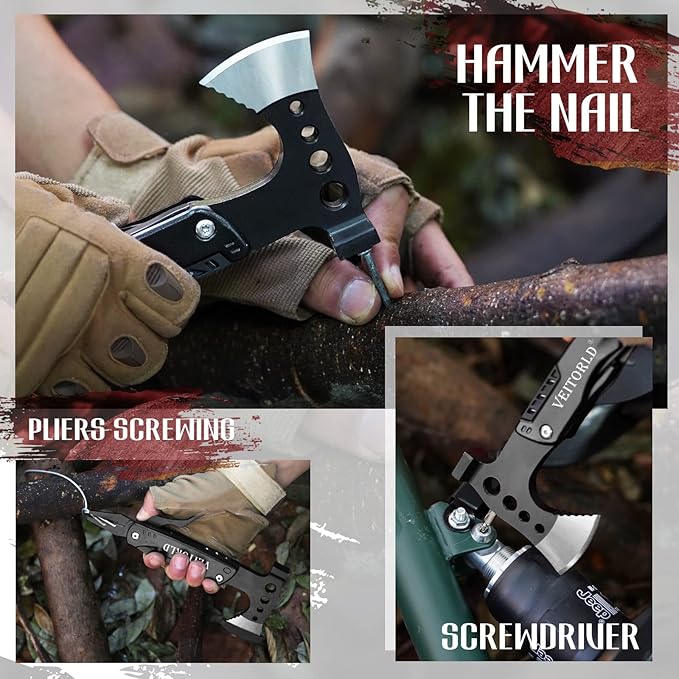 VEITORLD Fathers Day Gifts for Men Dad Husband from Daughter Son Survival Gear and Equipment Multitool Axe Hammer Camping Accessories Unique Hunting Fishing Gift Ideas for Him Boyfriend Grandpa