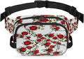 Rose Skulls Waterproof Fanny Pack for Women Men Adjustable Waist Bag with Double Zipper Pockets Lightweight Square Hip Pack for Running Travel Hiking Workout Cycling