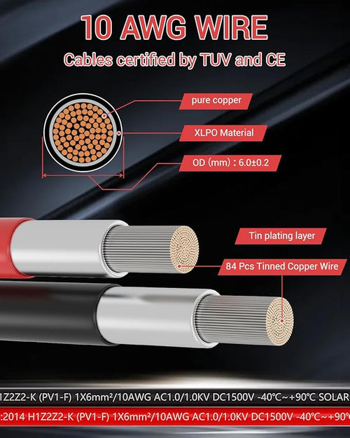 10AWG Solar Extension Cable 50FT Solar Panel Wire 10 Gauge Tinned Copper PV Wire with Waterproof Female and Male Connector for Home Marine RV Solar Photovoltaic Systems