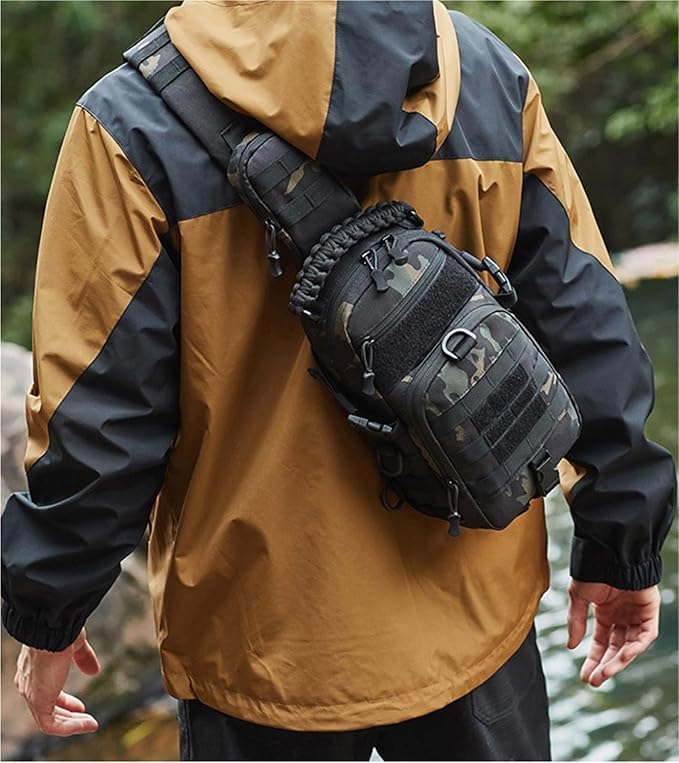 Jungle Leopard Tactical Fishing Chest Bag for Men Sports Shoulder Bags Molle Camping Climbing Hunting Fanny Pack(BLK)