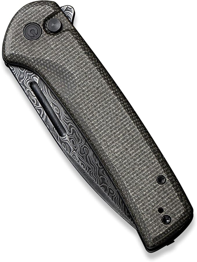 CIVIVI Pocket Knife for EDC Conspirator Button Lock Folding Knife 3.48 Damascus Blade Dark Green Micarta Handle C21006-DS1
