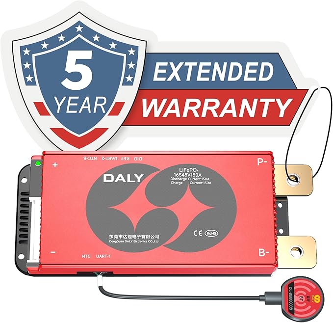 DALY BMS 48V 16S 150A LiFePO4 - Smart Bluetooth Battery Protection Board for 48 Volt Lithium Battery Pack Golf Carts Electric Outboard Motors Solar Energy Power Systems