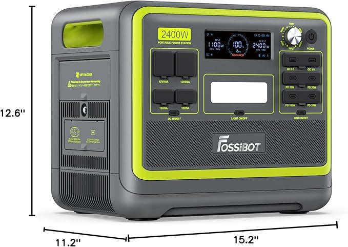 FOSSiBOT F2400 Portable Power Station 2400W 2048Wh LiFePO4 Battery Backup/6 x 110V AC 2400W Outlets (4800W Peak) 16 Ports 1.5H Fast Charging LED Solar Generator for Home Use Camping RV Emergency