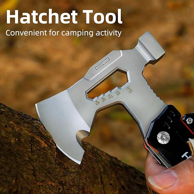 HANSHI Camping Axe Multitool with YG10 Tungsten Steel Replaceable Wire Cutters for Gift17 in 1 Multi Tool with Spring-Action PliersKnifeScrewdriverFlint RobSafty Whistle with Nylon Sheath (Black)