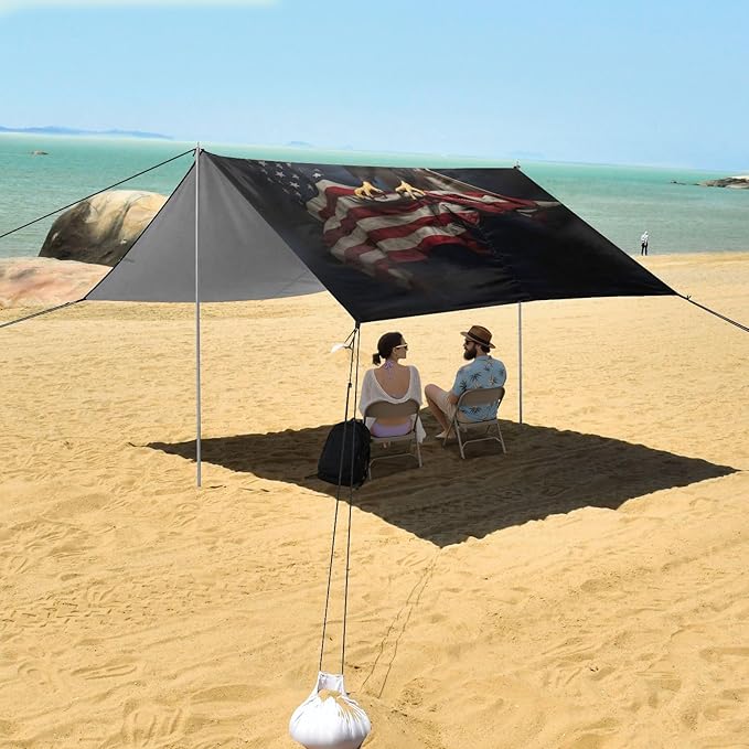 ALAZA USA America Flag Eagle Beach Tent Sun Shelter UPF50+ Protection Beach Shade Canopy w/ 4 Sandbags for Outdoor Camping Fishing Backyard Fun Picnic 10x9 ft