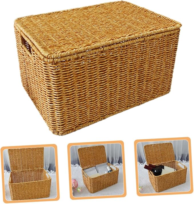 Capacity Woven Storage Basket with Lid Imitation Rattan Sundry Container for Bedroom Wardrobe and Living Organization Stylish and Functional Household Storage Holder