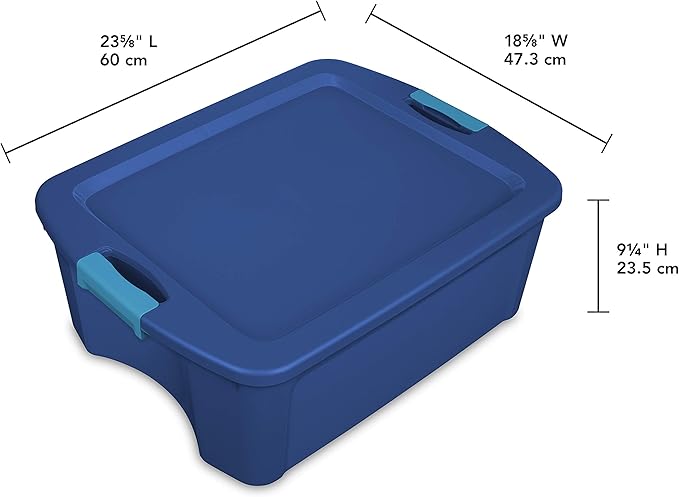 Sterilite 12 Gal Latch and Carry Stackable Storage Bin with Latching Lid Plastic Tote Container to Organize Closets Blue with Blue Lid 6-Pack