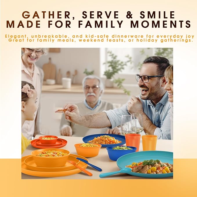 40 Piece Plastic Dinnerware Set for 8 with Cutlery Unbreakable Plates and Bowls Set Dishwasher &amp Microwave Safe Reusable Dish Set for Camping RV Outdoor Kitchen Apartment DiningTropic Multic