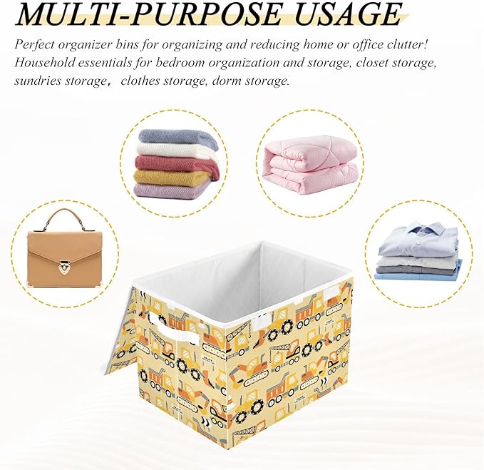 susiyo Large Foldable Storage Bin with Flip-Top Lid Construction Trucks Storage Box Collapsible Closet Organizer Containers Boxes Decorative Baskets with Handles for Home Bedroom Living Room Office