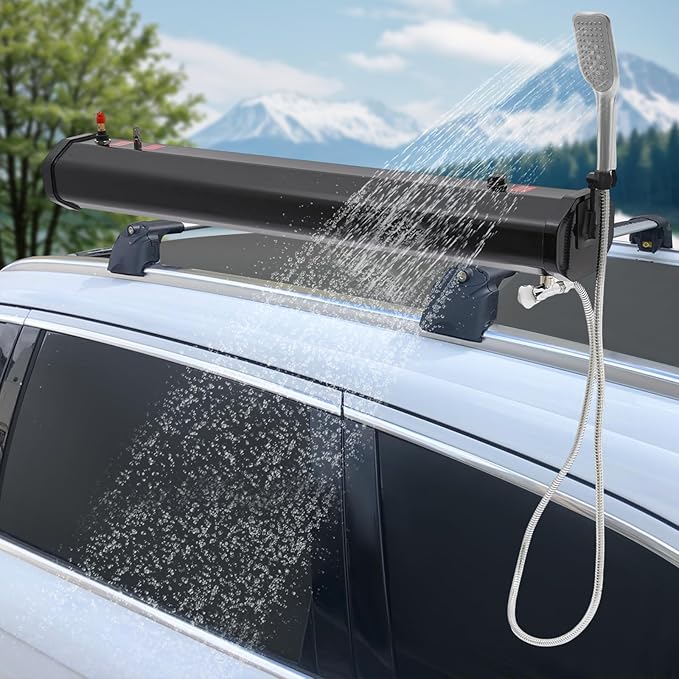 Pressurized Water Tank Camping Shower Portable Camp Shower w/5.58ft Water Pipe Shower Headt and Head Bag Roof Rack Shower