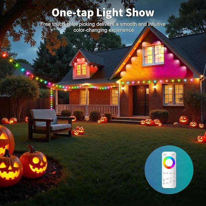 Permanent Outdoor Lights RGB Smart IC 200FT/100LEDs Decor IP68 Waterproof Music Sync with Remote&ampAPP Control Suitable for Holiday Decoration Christmas Lights Garden Party Decor Deck