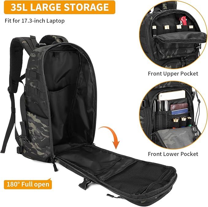 HUNTVP Tactical Backpack for Men 35L Military Backpack MOLLE 1000D Army Daypack 3 Day Bug Out Bag for Work Camping Hiking Outdoor Camo