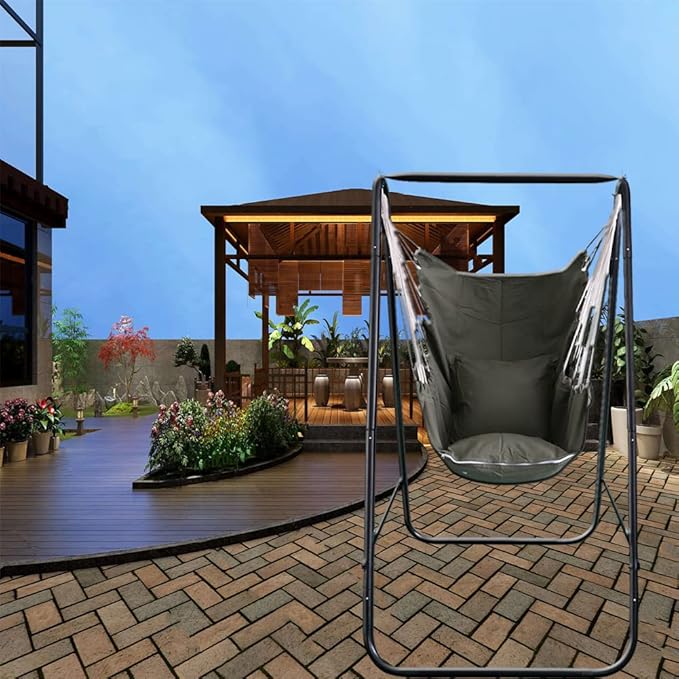 Hammock Chair with StandHammock Chair Stand with Hanging Swing Chair IncludedWeather Resistant Hammock Stand Max 450 LbsSaving Space Swing Stand for Indoor Outdoor Patio Yard(Green) Patented