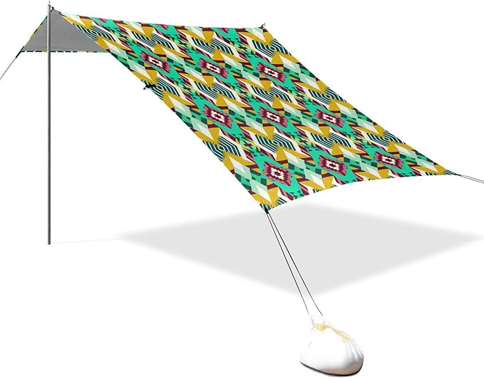 Beach Canopy with Windproof Ropes &amp Sandbags Beach Tent Sun Shade Sun Shelter for Camping Trips Fishing Backyard Fun or Picnics Boho Tribal Aztec