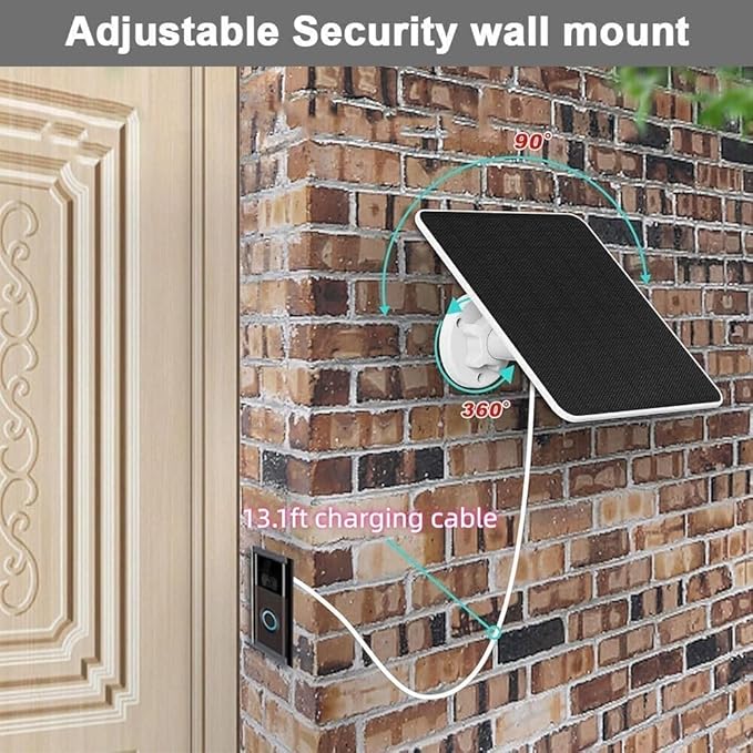 Solar Panel Charger Compatible with Ring Video Doorbell 3/3+/4 Battery Video Doorbell Plus 13.2ft Waterproof Charging Cable 360°Adjustable Mount5W 5V 7.5 * 6.4 (1)